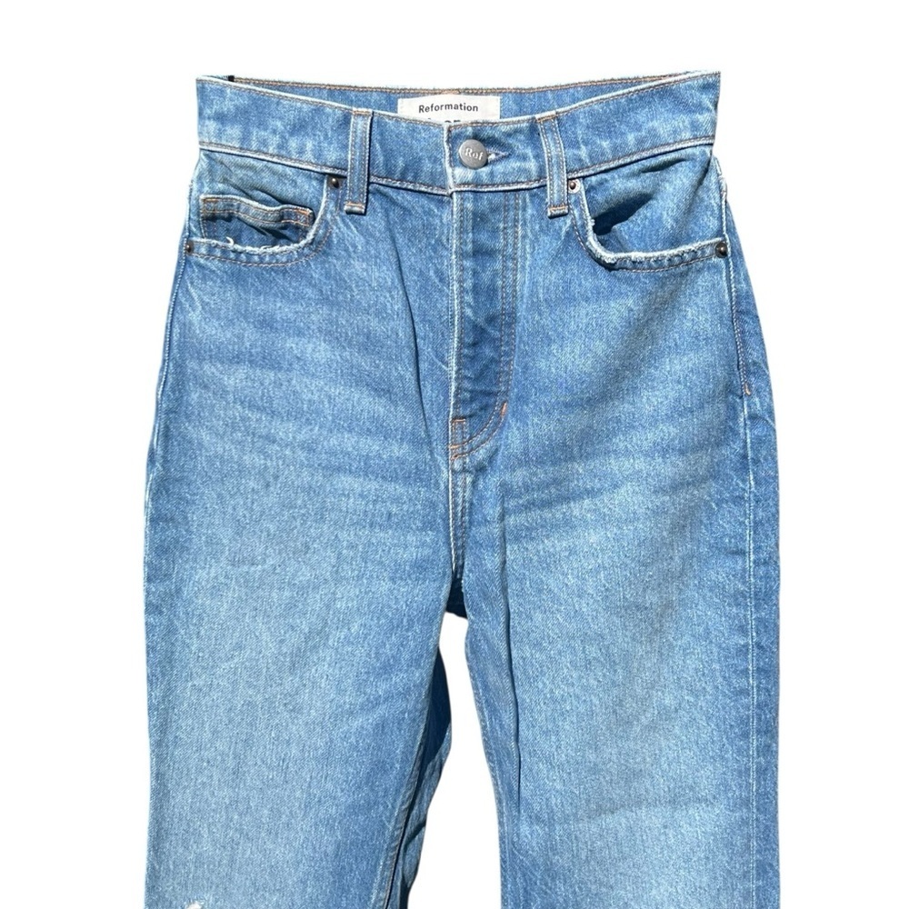REFORMATION Cynthia High Rise Straight Jean Shasta Destroyed Size 23 - Picture 7 of 14